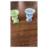 Pair of Small Slag Glass Urns Toothpick Holders