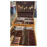 91 pcs. Mid Century Bronze & Rosewood Flatware