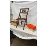 Wood Folding Chair & 2 Tackle Boxes