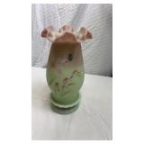 10" Fenton Burmese Lotus Mist Hurricane Lamp