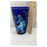 8 1/2" Fenton Cobalt Blue Favrene Seasons Vase