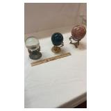3 Marble & Glass Balls on Stands