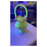 10" Fenton Burmese Uranium Art Glass Basket