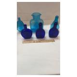 6 Blue Glass Bottles