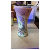 10" Fenton Uranium Burmese Regal Peacock Vase