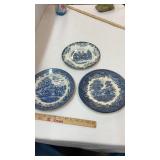 3 English Blue Willow Plates