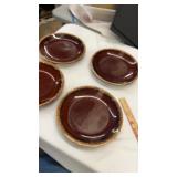 4 Hull Pottery Brown Drip Dinner Plates