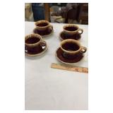 Hull Pottery Brown Drip Coffee Cups & Saucers