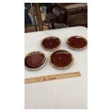 4 Hull Pottery Brown Drip Dessert Plates