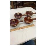 Hull Pottery Brown Drip Soup Bowls with Lids