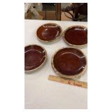 4 Hull Pottery Brown Drip Salad Plates