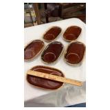 6 Hull Pottery Brown Drip Snack Plates