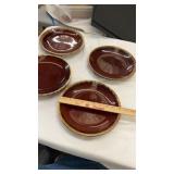 4 Hull Pottery Brown Drip Dinner Plates