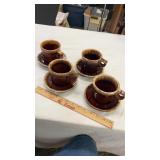 Hull Pottery Brown Drip Coffee Mugs & Saucers