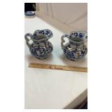 Pair of Sort Blue & White Pitchers