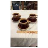 Hull Pottery Brown Drip Coffee Mugs & Saucers