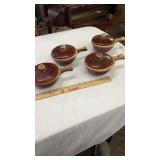 Hull Pottery Brown Drip Soup Bowls with Lids