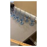 9 Libbey Blue Ribbed Water Goblets
