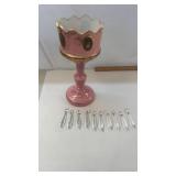 14" Tall Pink Mantle Luster Candle Stand AS IS