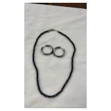 Sterling Silver Necklace & Earrings Black