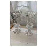 Pair of Crystal Glass Hurricane Candle Holders