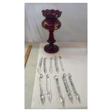 Cranberry Ruby Red Mantle Luster Candle Stand