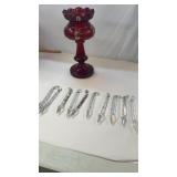 Cranberry Ruby Red Mantle Luster Candle Stand