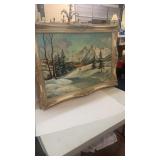 Signed Winter Time Oil Painting on Canvas