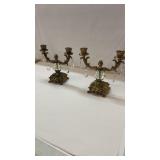 Brass Finish Candelabras with Glass Prisms