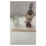 Etched Crystal Vase & Vintage Table Lamp