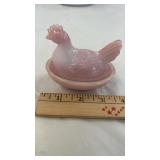 3 1/2" Boyd Glass Hen on Nest HON Salmon Color