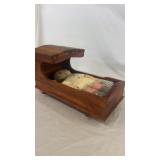 Vintage Handmade Wood Doll Bed with Doll