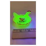 Hand Painted Uranium Glass Hen On Nest HON
