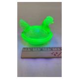 3 1/2" Boyd Uranium Glass Hen On Nest HON