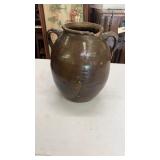 Large Brown Glaze Earthen Stoneware Pottery Jar
