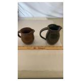 Pair of 2 Small Stoneware Pottery Pitchers