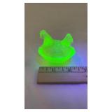 2 1/2" Uranium Glass Hen On Nest HON Glows