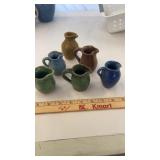 6 Small Stoneware Pottery Pitchers Creamers