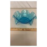 Blenko Blue Ruffled Handkerchief Glass Bowl