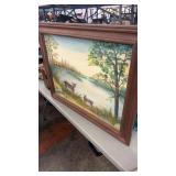 Oil on Board Painting of Deer