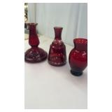 3 Red Pieces of Glassware