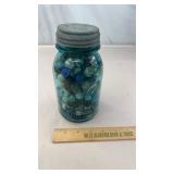 Blue Mason Jar with Vintage Marbles