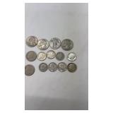 Lot of 14 Silver Coins All are 1964 & Older