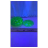 Pair of Green Uranium Glass Flower Frogs