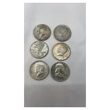 Lot of 6 Silver Half Dollar Coins 1964 and older
