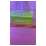 Uranium Green Depression Glass Refrigerator Dish