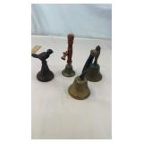 Lot of 4 Vintage Bells Cast Iron & Brass