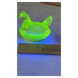 3 1/2" Boyd Vaseline Uranium Hen On Nest HON