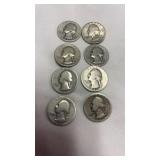 8 Silver Quarter Coins Dated 1941-1948