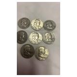8 Silver Half Dollar Coins Dated 1952 & 1953